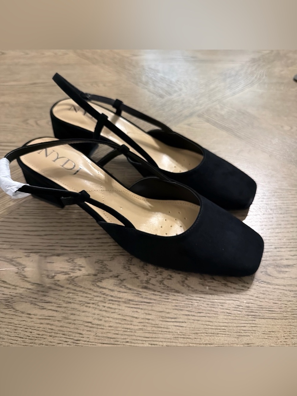 NYDJ Samson Slingback Pump Suede Low Block Taupe Heels Black 10
